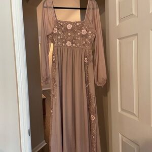 Savanna Jane Long Sleeve Floral Embroidered Maxi Dress
